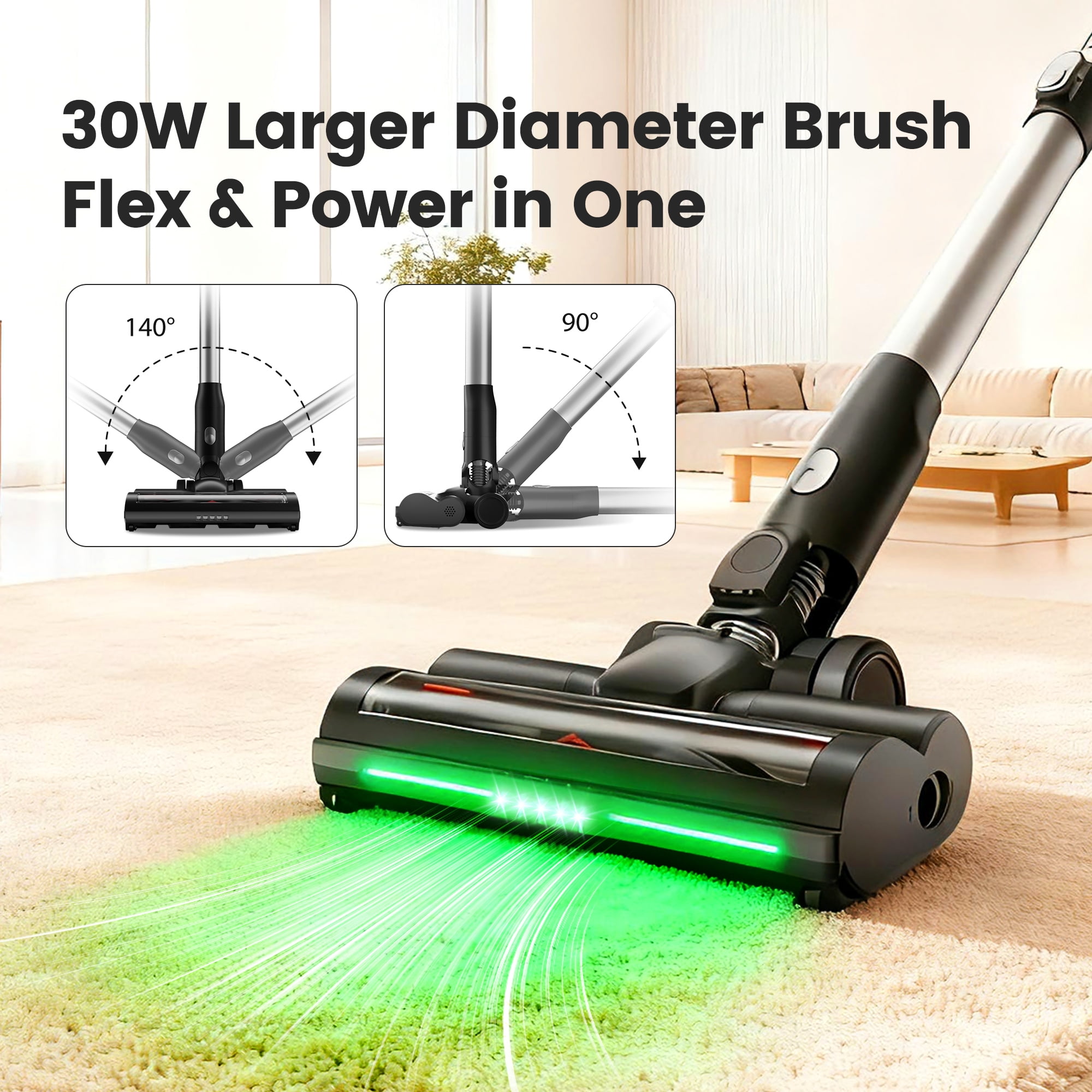 Cordless Vacuum Cleaner, 650W 45KPA 45Mins Self-Standing Vacuum Cleaner with Charging Station for Hard Floor Carpet Car Pet Hair Sofa, Self-Emptying Station, Anti-Tangle Brushroll, LED Headlights