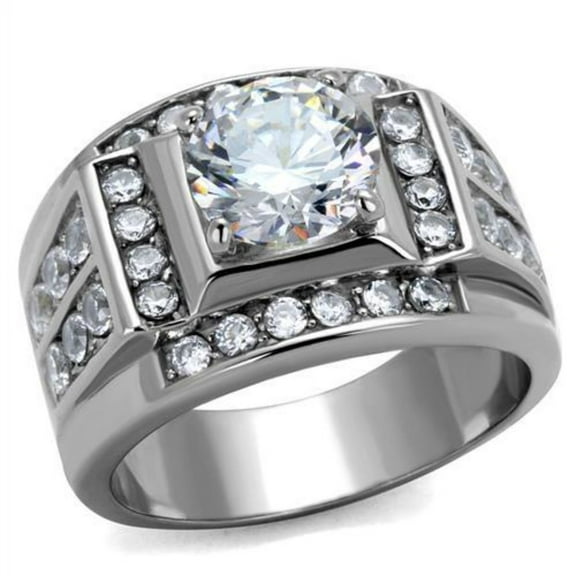 Luxe Jewelry Designs Men's High Polished Stainless Steel Ring with Cubic Zirconia - Size 9