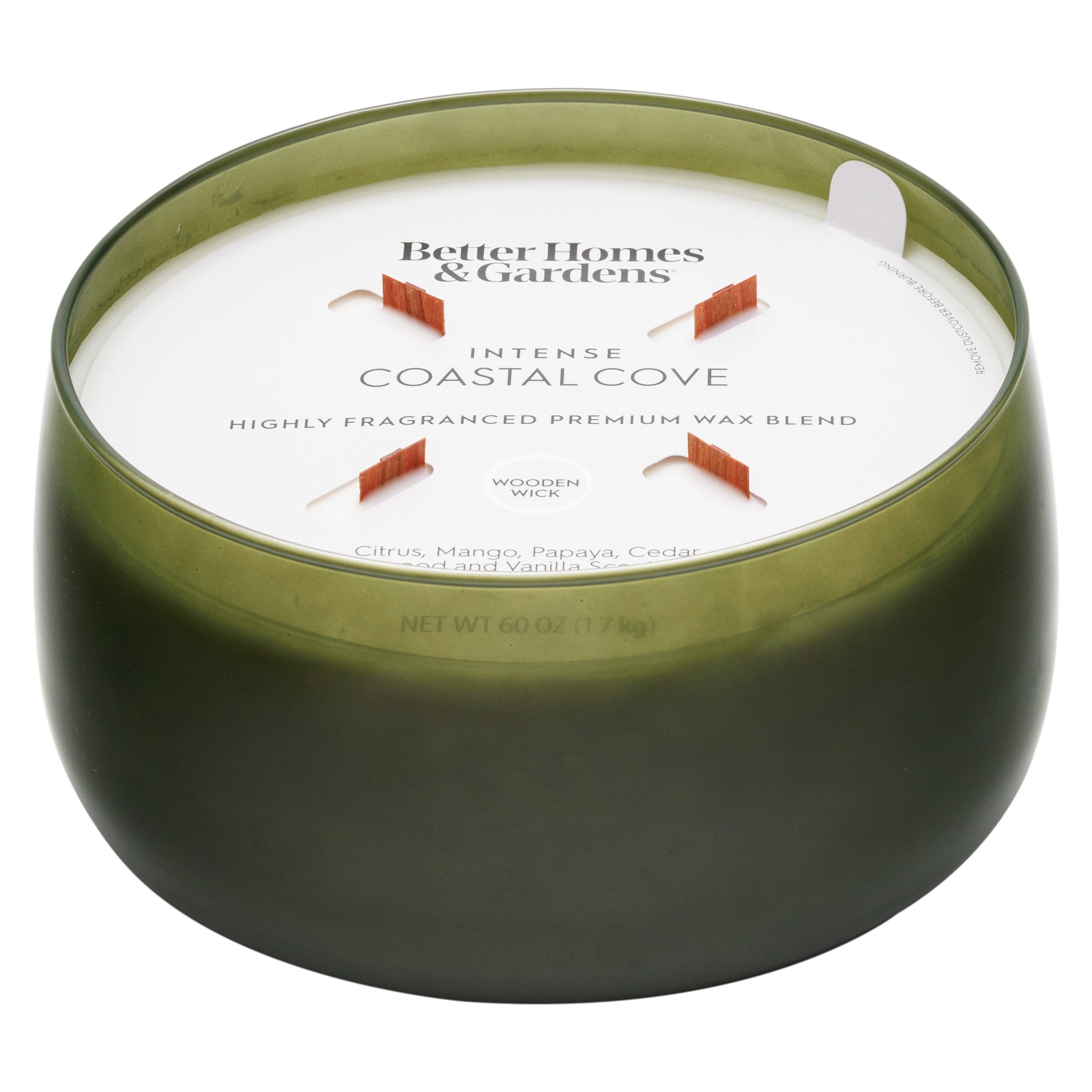 Better Homes & Gardens Coastal Cove Scented Wooden 4-Wick Glass Jar Candle, 60 oz