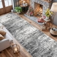 thumbnail image 4 of Abstract 14ft Long Runner Rug: Non-slip Washable Rug Low-pile Soft Beside Carpet Indoor Farmhouse Entryway Floor Mat Bathroom Living Room Cozy Stain Resistant Area Rugs(2'6x14 Black/grey), 4 of 8