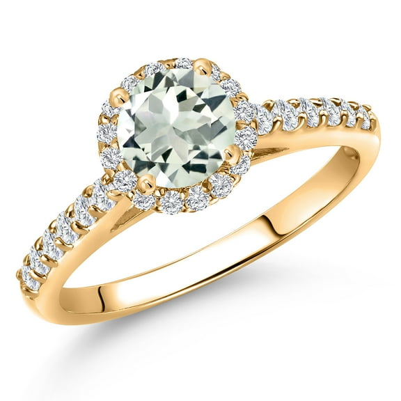 Gem Stone King 10K Yellow Gold Green Prasiolite and Lab Grown Diamond Engagement Ring for Women | 1.11 Cttw | Round 6MM | Gemstone Birthstone | Size 5