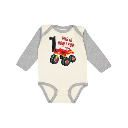 

Inktastic Monster Truck How I Roll 1st Birthday Gift Baby Boy Long Sleeve Bodysuit