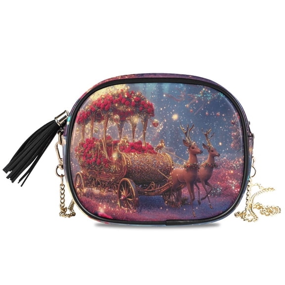 Womens Casual Chain Shoulder Bag Simple style Fantasy Carriage with Reindeer Crossbody Bag