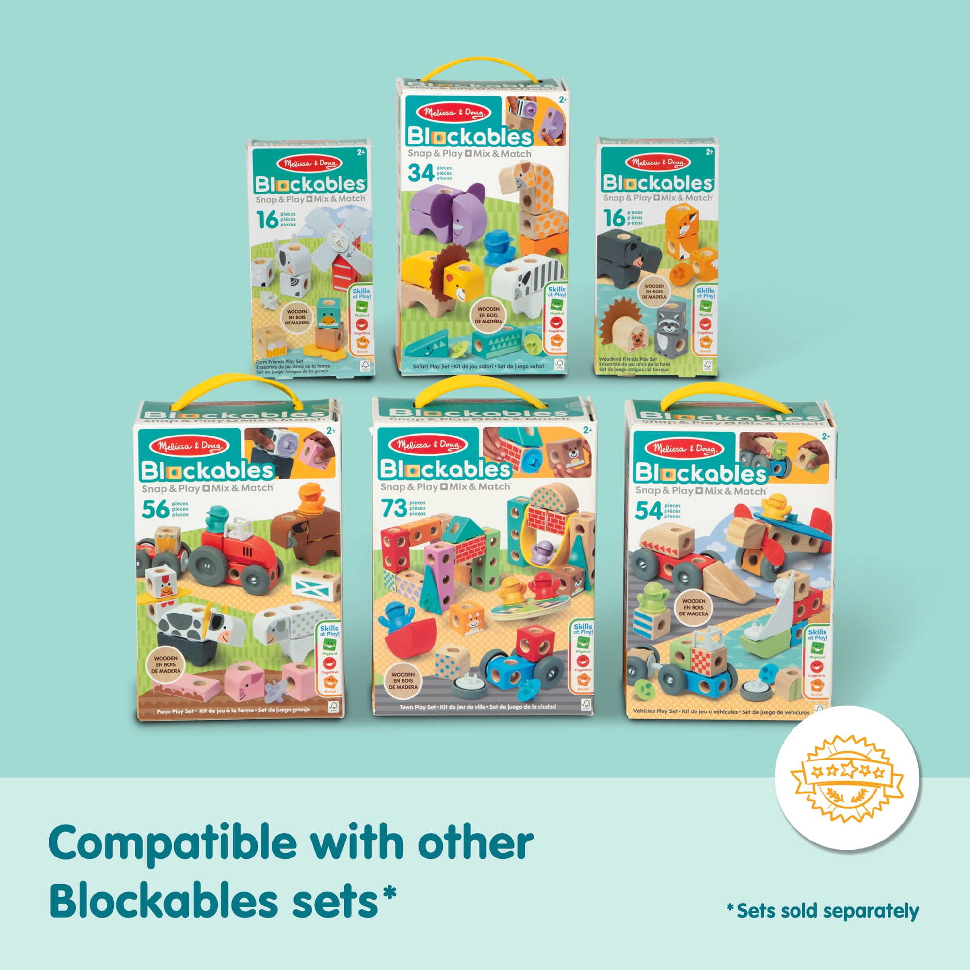 Melissa & Doug - Blockables - Véhicules 54 Pièces - Puzzle Enfant - Jeu Montessori - Jouet En Bois - Jouet D'Activité, De Développement Et Apprentissage - Cadeau Enfant 2 Ans Et +