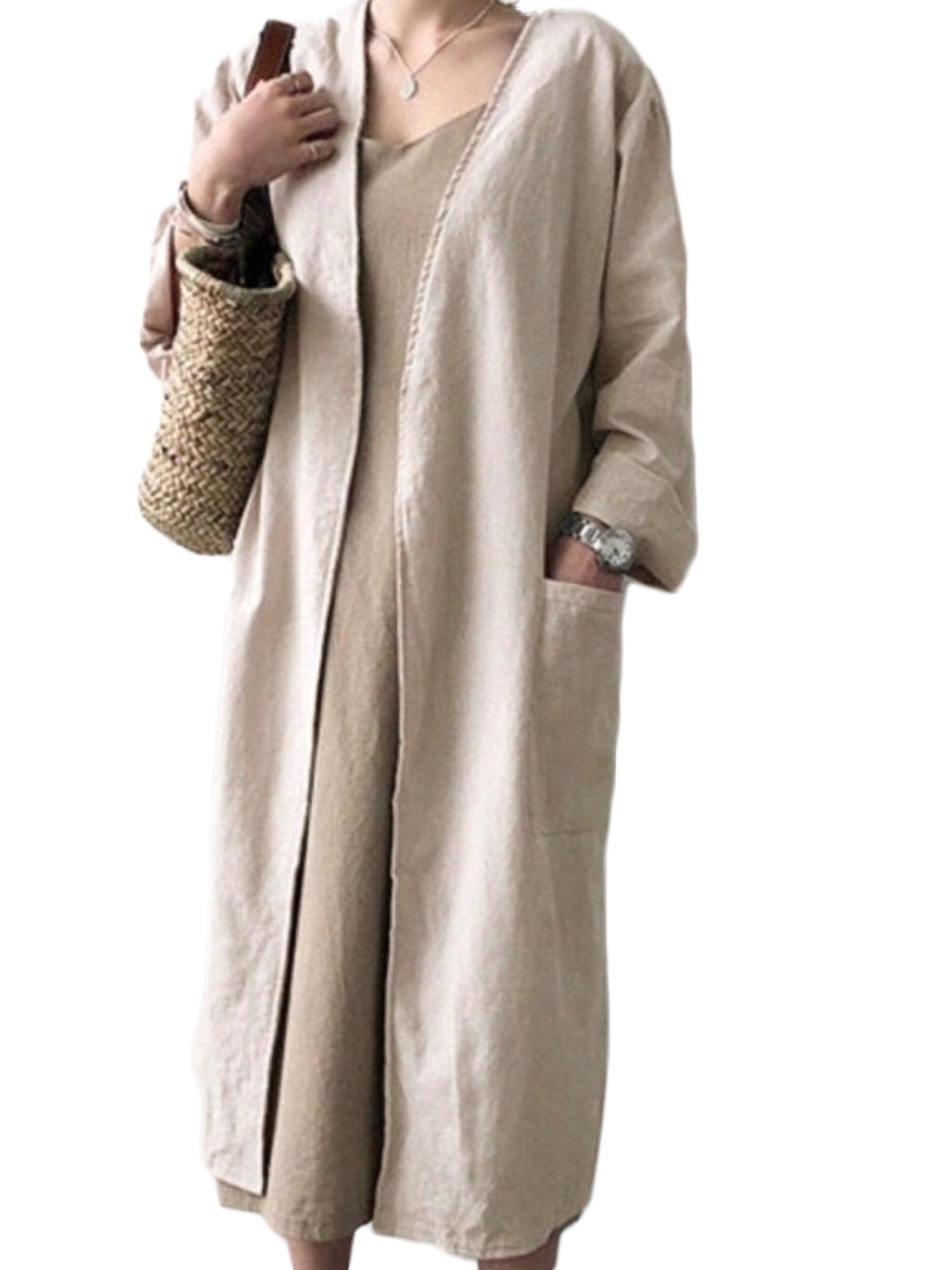 Suppliesed Women Blouse Long Sleeve Loose Shirt Casual Long Cardigan Buttons Kimono Chemise Tops Trench Coats Plus Size