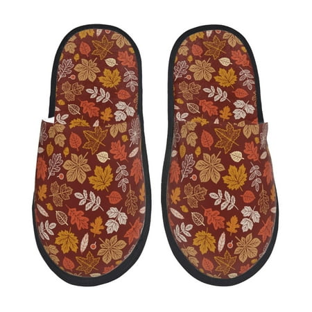 Balery Autumn Warm Tone Maple Leaf Slient Indoor Furry Fleece Comfort House Shoes Soft Non-Slip Home Shoes Cotton slippers House Slippers-- Large