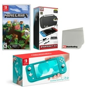 Nintendo Switch Lite Console Turquoise with Minecraft, Accessory Starter Kit and Screen Cleaning Cloth Bundle - Import with US Plug