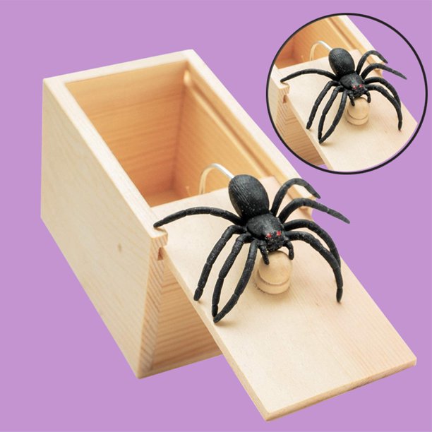 Caja de broma de araña de goma, juguetes divertidos en caja de madera para adultos y niños