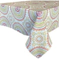 thumbnail image 3 of Newbridge 52 x 52 Inch Square Fabric Tablecloth, Coral and Green Circle Stitch, Indoor Outdoor No Iron Soil Resistant Dining Room, Party and Banquet Table Cover, Modern Boho Chic Print, 3 of 5