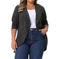 thumbnail image 2 of DARING DIVA Women's Plus Size Lapel Open Front Irregular Hem Knit Cardigan 1X Dark Gray, 2 of 6
