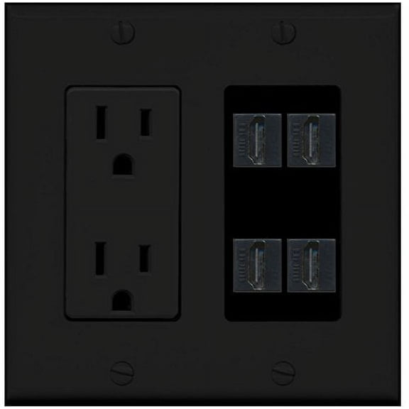 RiteAV Power Outlet 4 HDMI Wall Plate - Black