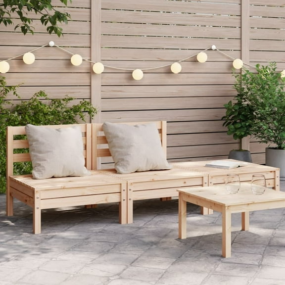 Pine Wood Patio Sofa 3-Seater Outdoor Loveseat - Garden Furniture for Terrace, Porch, Backyard - Solid Wood Construction