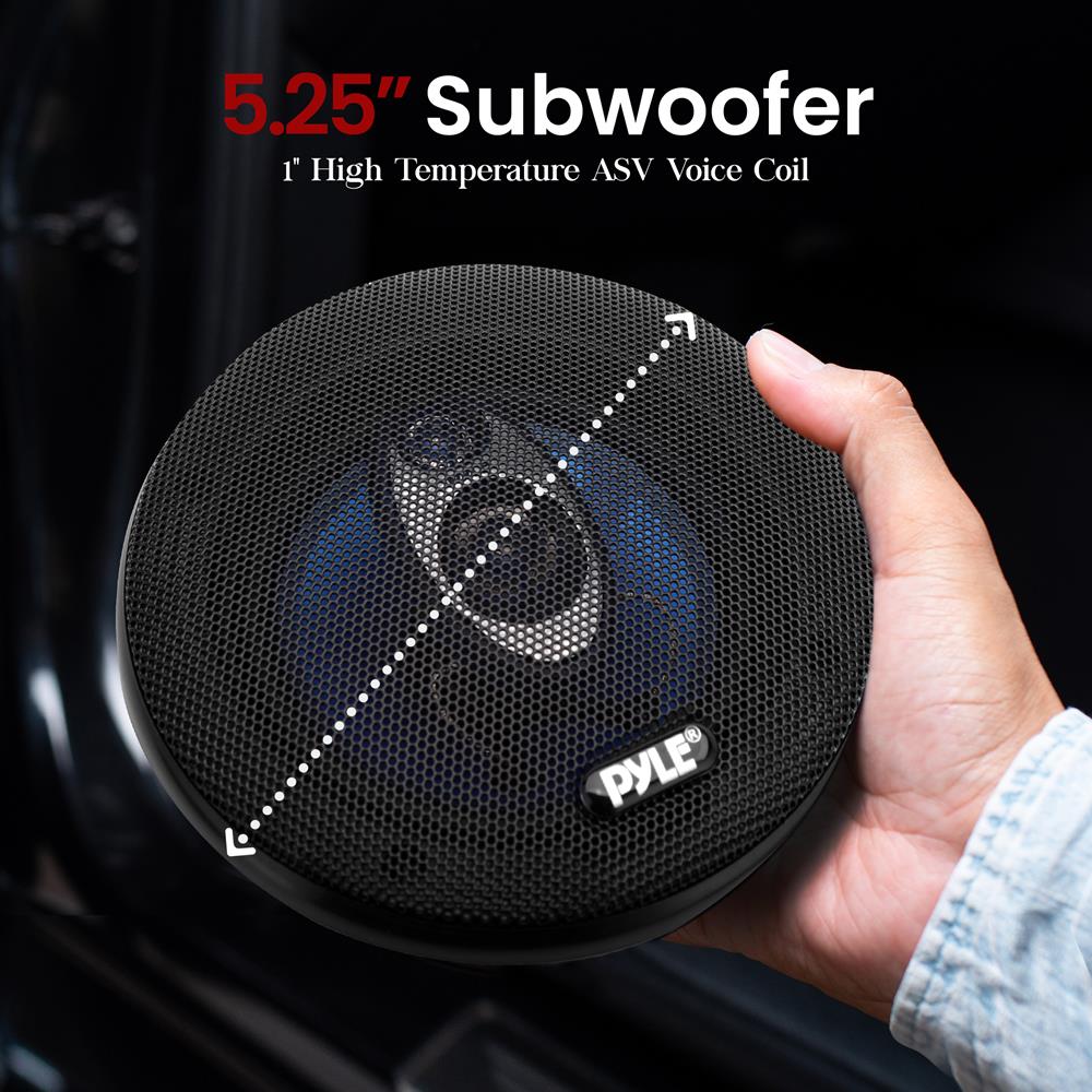 Pyle Car Sound Speaker 5.25 Inch 3-Way 200 Watt Blue Poly Cone Car Audio Speakers, Pair