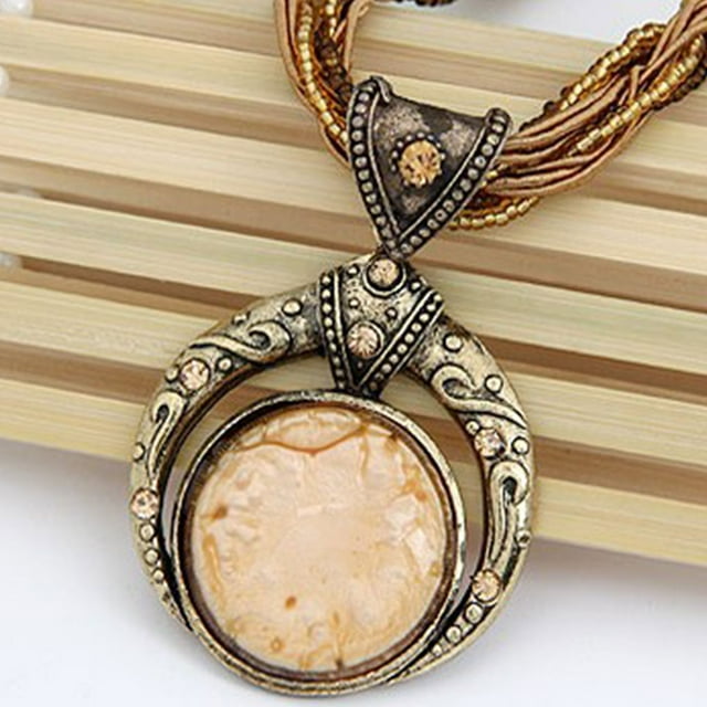 Ruiboury Bijou Fait Main pour Femmes – Pendentif Collier en Pierre de Cristal Style Bohème N001-Rouge 5Set