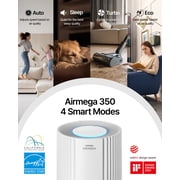 COWAY Air Purifiers for Large Room Whole Home Up to 2,640 ft², True HEPA Filter for Smoke, Allergies, Pet Dander, Odor, PM 10 AQI, Turbo Eco Mode, Timer, Energy Star, Airmega 350 White