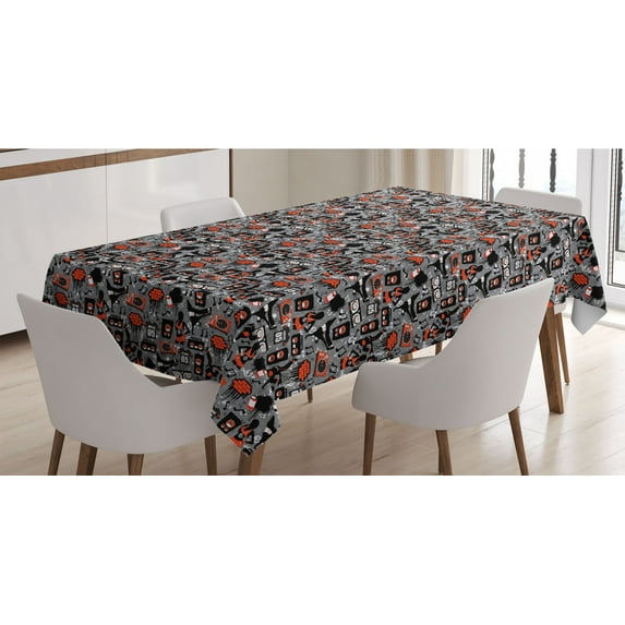 Hip Hop Tablecloth, Underground Street Art Clubbing Theme with Dancers and Jersey Pattern, Rectangle Satin Table Cover Accent for Dining Room and Kitchen, 52" X 70", Multicolor, by Ambesonne