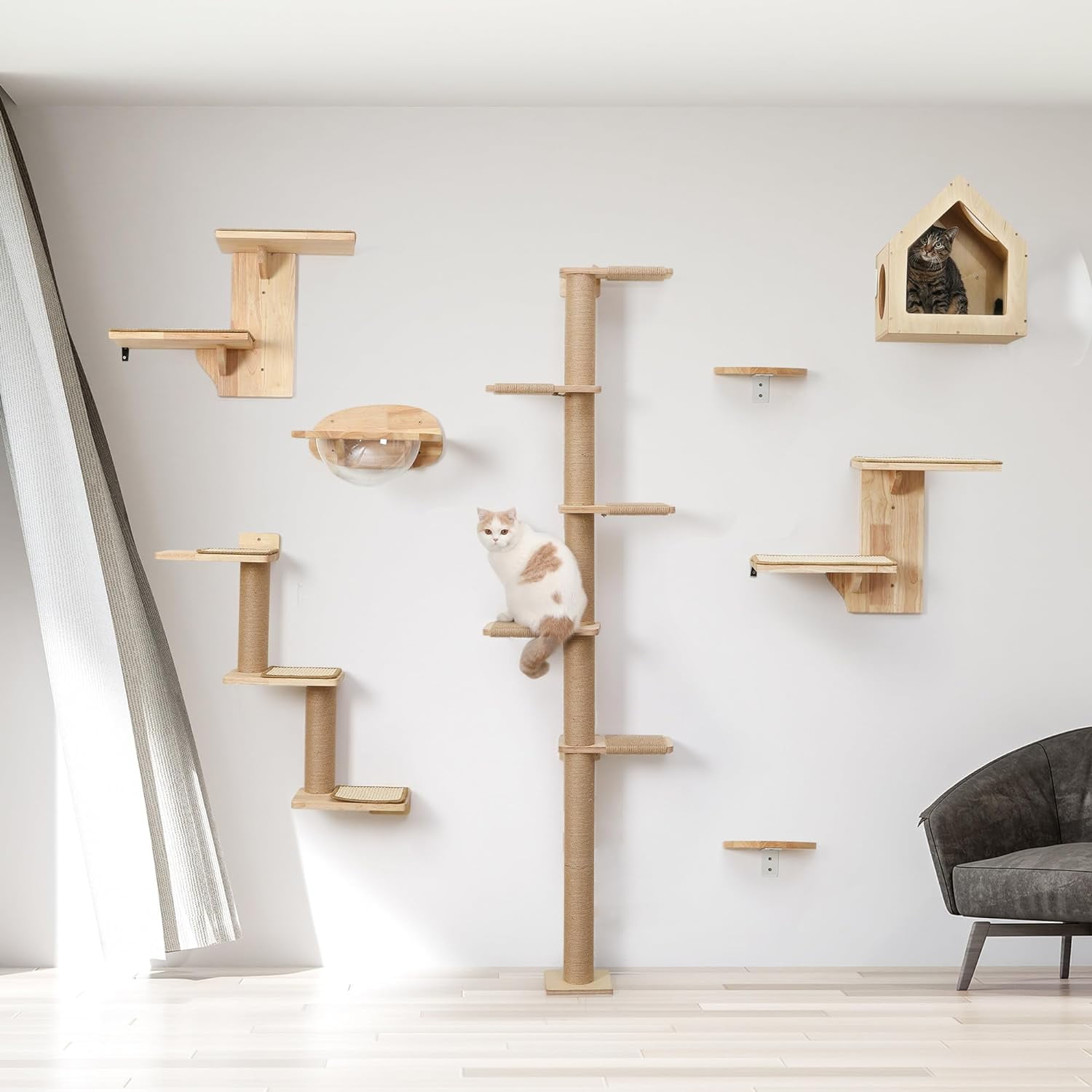 Wall Shelves 3-in-1 Transformable Scratching Post for Cats,  Wall Mounted Jungle Perch Platform for Climbing Playing Napping
