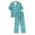 thumbnail image 4 of Gubotare Christmas Women's Pajama Set 2-Piece Long Sleeve V-Neck Button-Down Nightwear Casual Sleepwear Lounge Sets Womens Lounge Set (Sky Blue,XL), 4 of 5