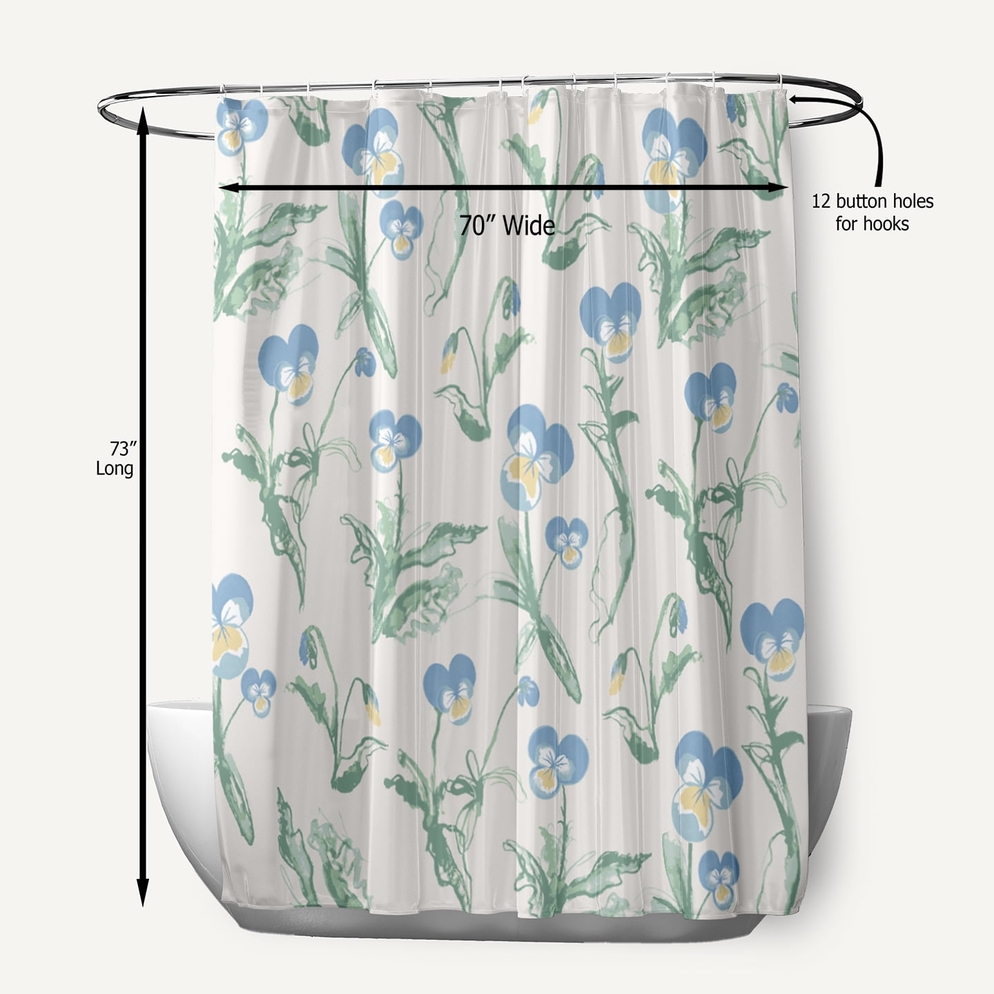 Simply Daisy 70" W x 73" L Bunch of Pansies Polyester Shower Curtain, Blue [1 Ct]