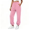 thumbnail image 3 of Women's Jogger Pants, Elastic Waist Solid Casual Pants with Side Pockets, Running Fitness Workout Wear, Womens Joggers | VerBelle,Pink S, 3 of 8