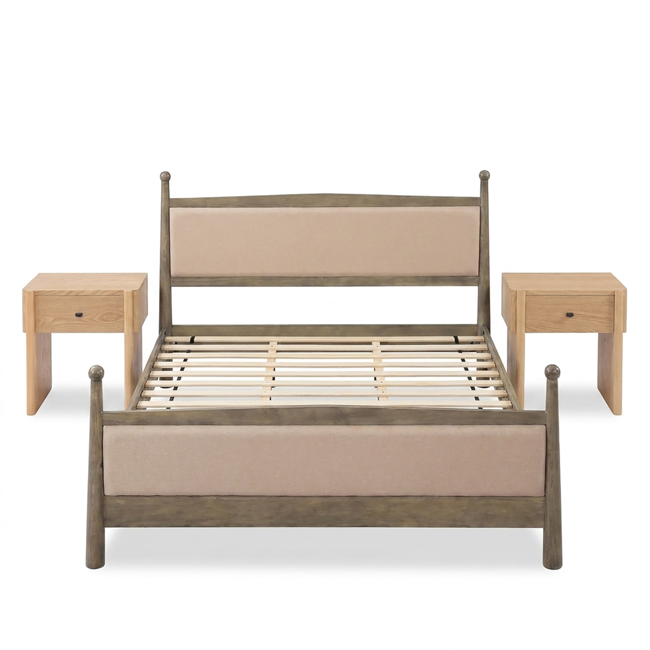 Christopher Knight Home 3-Piece Modern Bedroom Set, King Upholstered Bed with 2 Nightstands, Natural