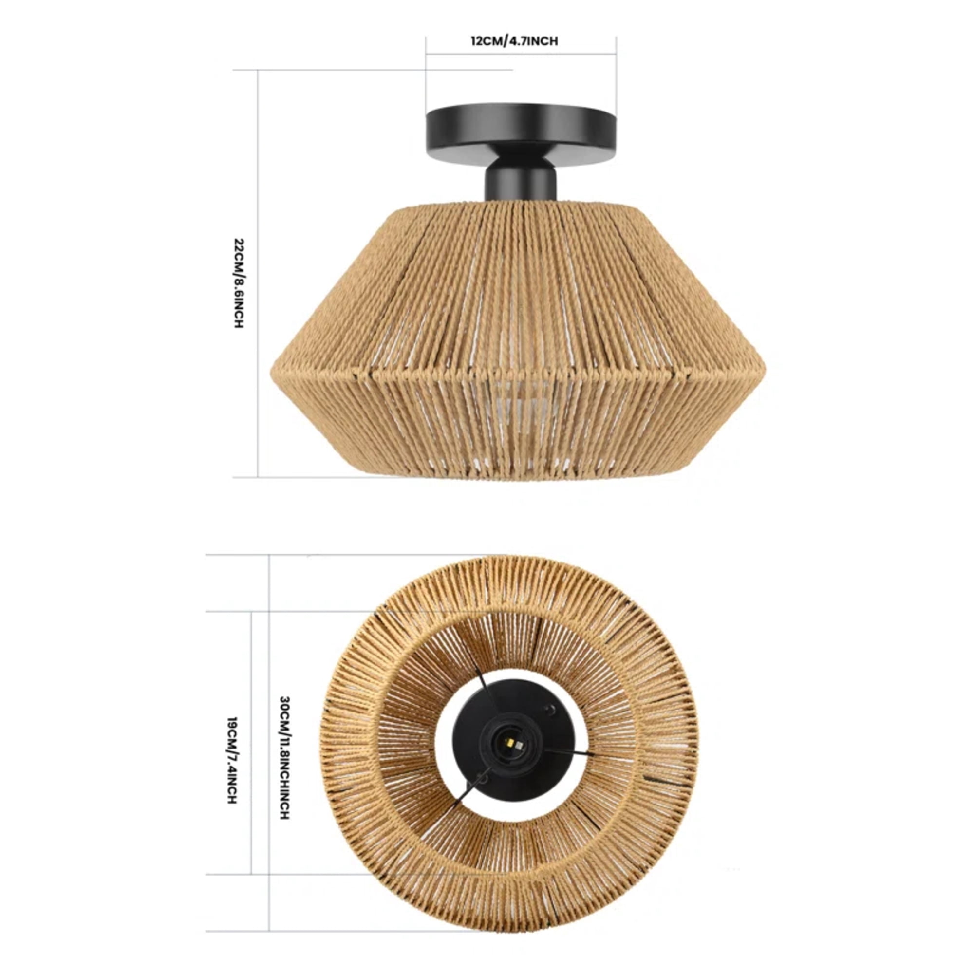 MultiEase Boho Ceiling Light Fixtures: Mini Rattan Chandelier - Woven Flush Mount Ceiling Lamp for Hallway Bedroom Kitchen Entryway Living Room
