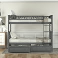 thumbnail image 2 of EEuroco Pine Wood Convertible Twin over Twin Bunk Bed with Storage 2 Drawers, Gray, 2 of 13