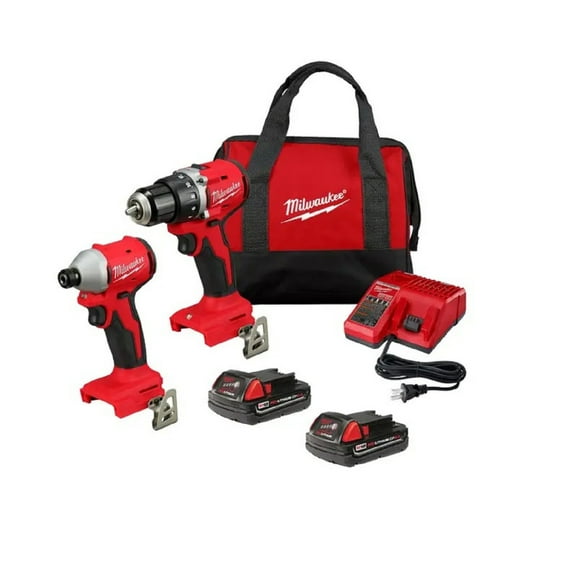 MILWAUKEE M18 Compact Brushless 2-Tool Combo Kit (3692-22CT) – Drill & Impact Driver Set with (2) Batteries, Charger & Bag