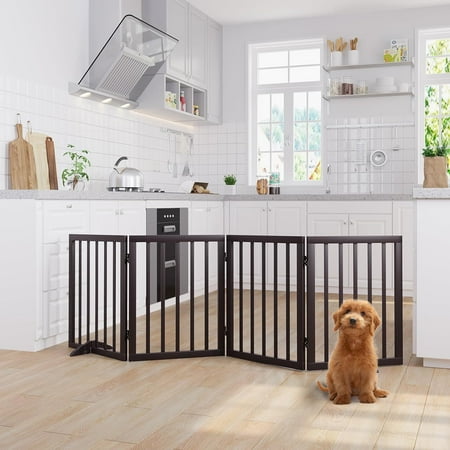 Smart FENDEE Foldable Dog Gate Extra Wide Dog Fence Wooden Pet Gate for Doorway 24 H Brown
