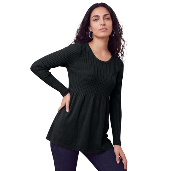 Jessica London Women's Plus Size Ribbed Baby Doll Tunic Sweater