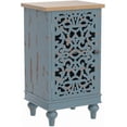 thumbnail image 4 of ZMSHOP Blue Accent Cabinet, 31.5" Tall Side End Table, Distressed Nightstand w/Hollow Carved Door, 1-Door Storage, 4 of 10