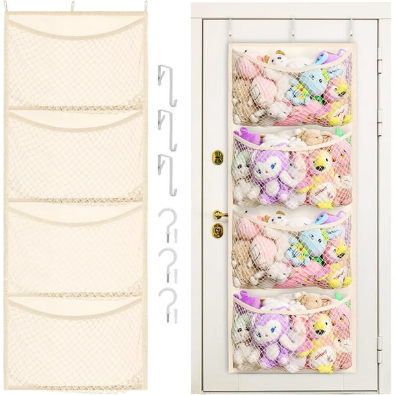 WarmHaven Wide Over The Door Stuffed Animal Storage, Cotton Toy Organizer for Plush Toys, Baby Supplies, Stuffed Animal Holder with 5 Large Pockets, Hanging Door Organizer for Nursery, Bedroom