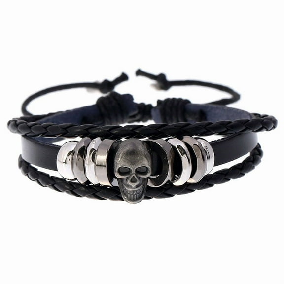Jewelry Personality Beaded Skull Men's Cowhide Bracelet