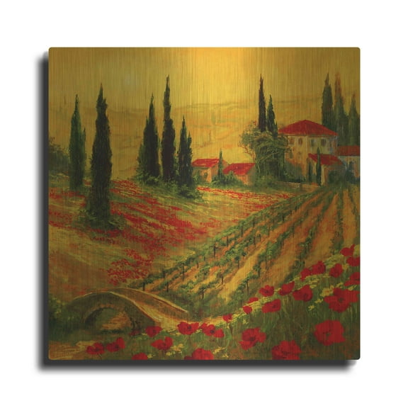 Luxe Metal Art 'Poppies of Toscano I' by Art Fronckowiak, Metal Wall Art, 12"x12"