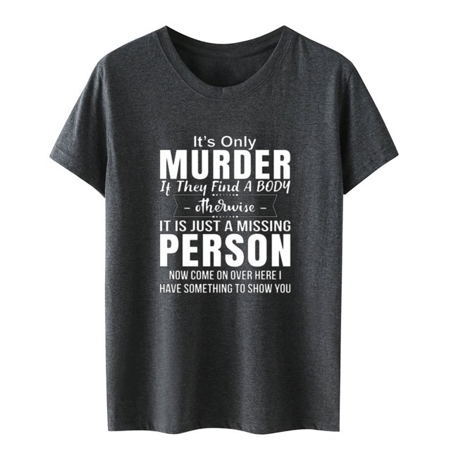 Gibobby Playera de Manga Corta con Cuello Redondo Camiseta manga corta con cuello redondo y estampado letras divertidas color sólido informal para mujer(Gris oscuro,G)