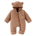 thumbnail image 2 of CUZIBR Baby Toddler Girls Romper Outfit Suit Solid Color Long Sleeve Full Zip Up Fuzzy Hooded Jumpsuit Footies Kids Boys One Piece Winter Thermal Warm Snowsuit Clothes Bodysuit,Brown,3-6 Months, 2 of 9