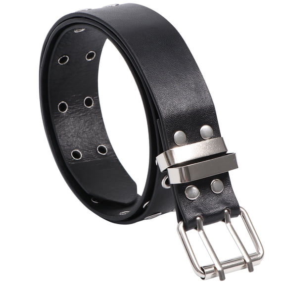 Raindrops Punk Style Belt Double Rows Holes Waist Belt Simple Durable Belt for Women Man (Black)