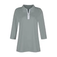 thumbnail image 6 of Lumtrix Women'S V Neck 3/4 Sleeve Tops Quarter Zip Collared Shirts Summer Tees Dressy Casual Top Gray L, 6 of 7