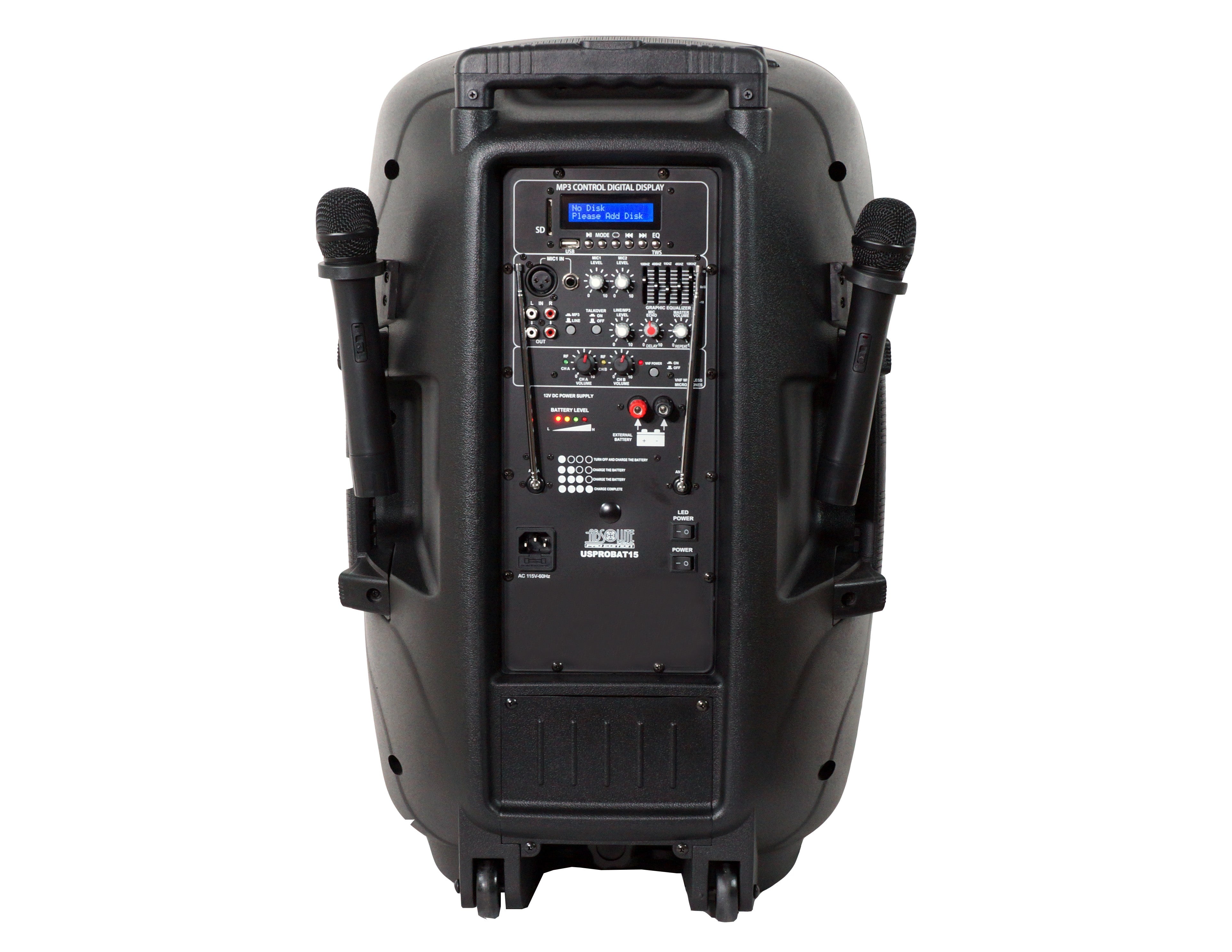 15" Wireless Portable PA Speaker System 3500W Powered Bluetooth Indoor & Outdoor DJ Stereo Loudspeaker with USB SD MP3 AUX Input, Flashing Party Light & FM Radio