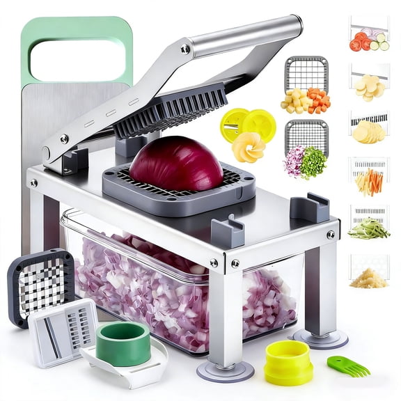 iFCOW Stainless Steel Vegetable Chopper, Veggie Chopper with 8 Blades, Multifunctional Slicer Food Chopper with Container, Salad Onion Potato Cheese Chopper