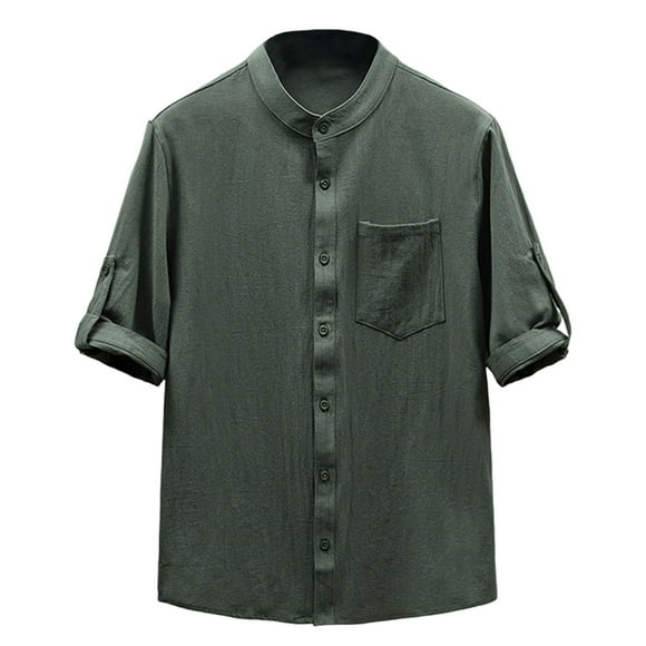 Men's Shirts Clearance Sale! Men's Casual Linen Button Down Shirts Short Sleeve Dress Shirt Fashion Summer Clothes Beach Shirts