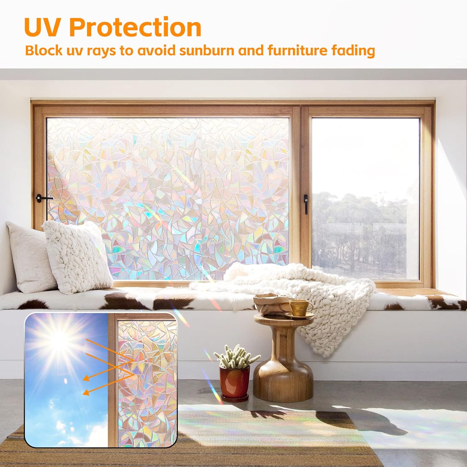 ZIVACATE 17.5"x86.6" Window Privacy Film Rainbow Window Clings Decorative Stained Glass Window Vinyl Non-Adhesive for Home