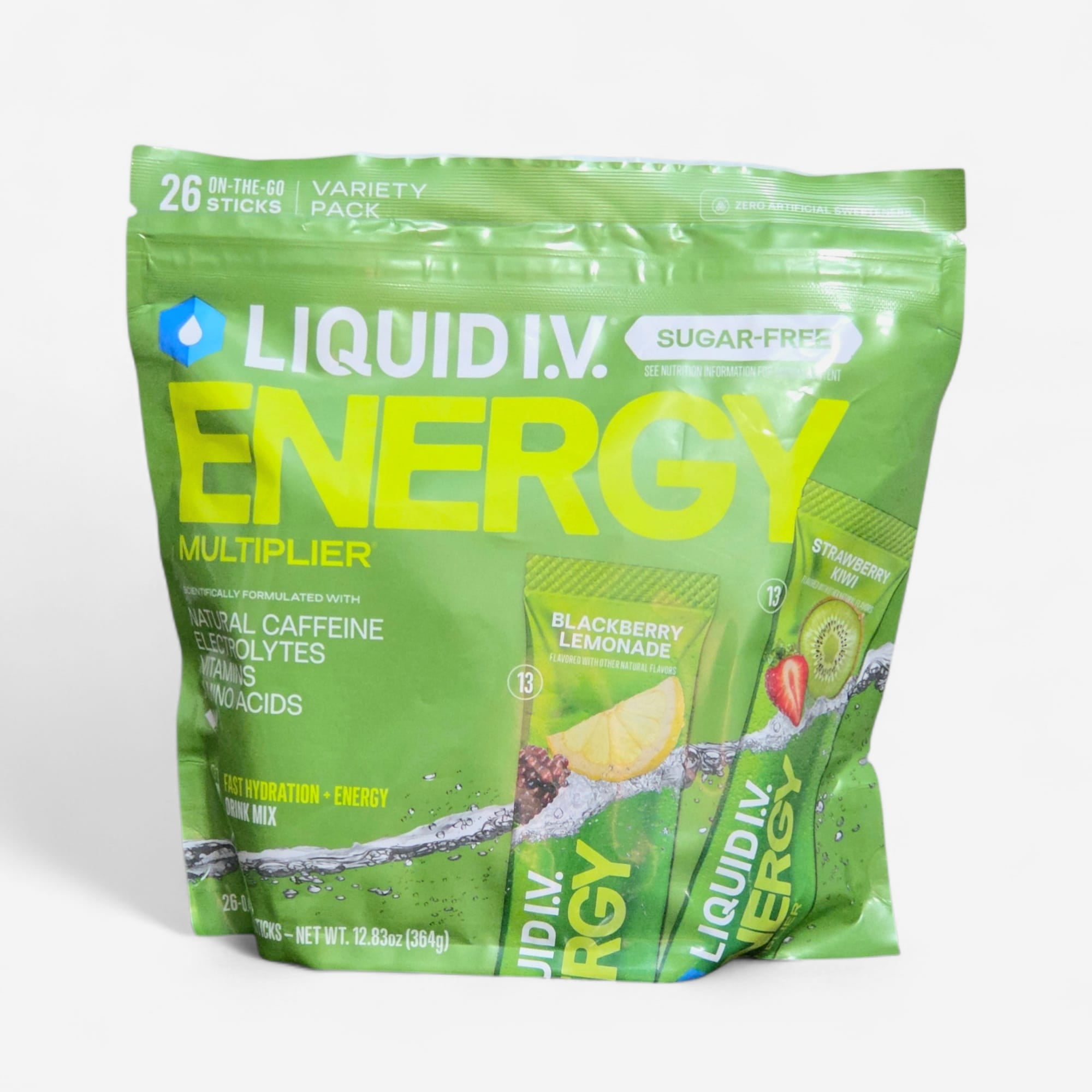 Liquid IV Sugar-Free Energy Multiplier, Blackberry Lemonade & Strawberry Kiwi, 26 Sticks