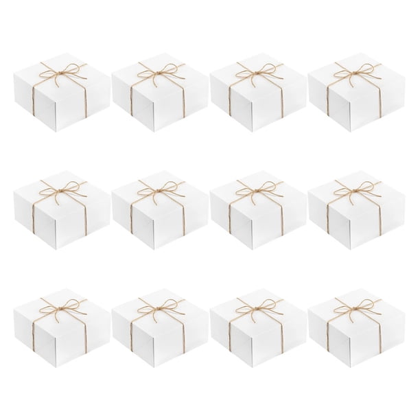 12 PCS Cajas de regalo blancas Caja de regalo de papel Cajas de embalaje de regalo práctico con cuerda de cáñamo