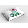 thumbnail image 2 of Ambesonne Natural Pillow Sham, Cactus Flower and Spike, 36" X 20", Pink Green and Blue, 2 of 2