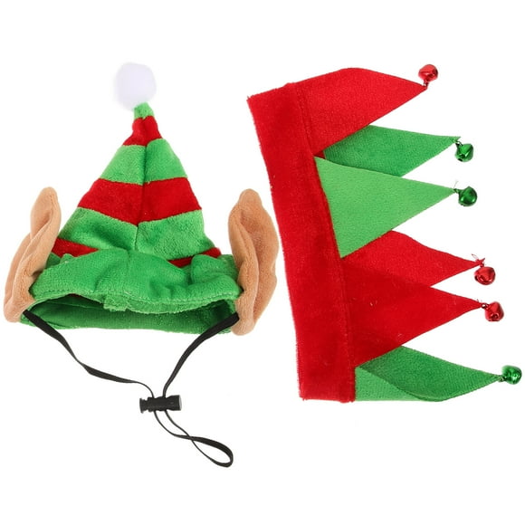 Conjunto de disfraz de elfo navideño para perro o gato (incluye gorro, sombrero y collar).