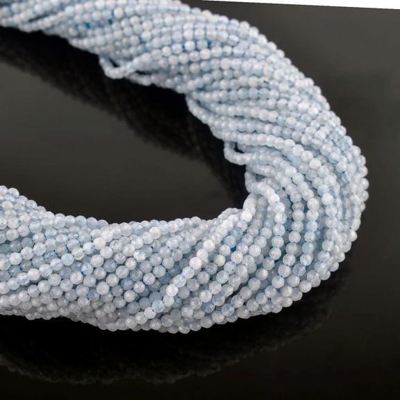 QNAVIC Natural Aquamarine Gemstone Micro Faceted Rounds Beads Strand Drilled Stone Chakra Healing Crystals DIY Jewelry Making Wholesale Bulk Loose Supply Strand 30 Centimeter (1 Strand)