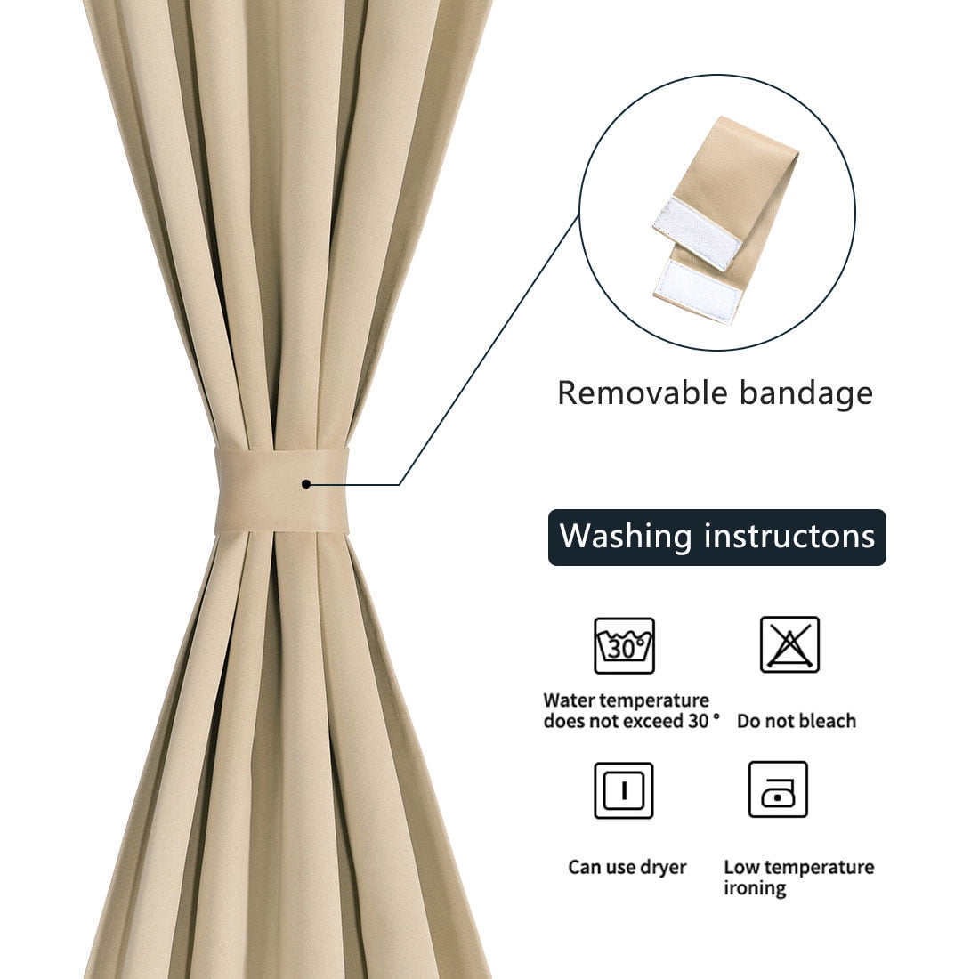 Unique Bargains 2-Pack French Door Curtains Panels Khaki 25" x 40"