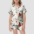 thumbnail image 2 of Caqnni Satin Pajamas Set for Girl Halloween Skeleton Pumpkin Print Pjs 2 Piece Short Sleeve Button-Down Shirt with Shorts Girls Halloween Pajamas Sets (12-13 Years,White), 2 of 5