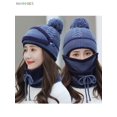 thumbnail image 2 of BadPiggies 3 in 1 Winter Knitted Beanie Hat Scarf Mask Set, Fleece Lined Face Neck Warmer Set for Women Girls Ski Caps with Pompom (Blue), 2 of 7